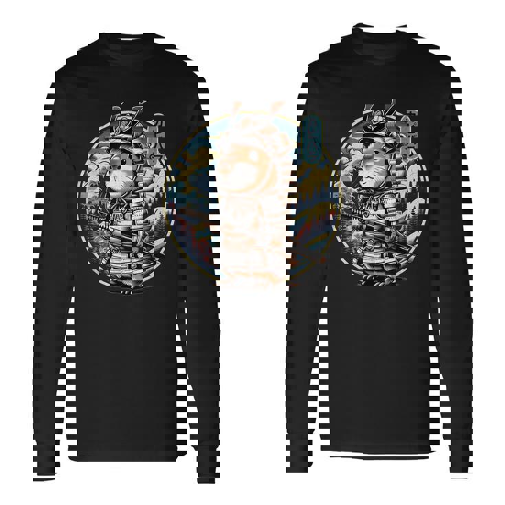 日本の侍カピバラのタトゥー、かわいい忍者カピバラ 長袖Tシャツ