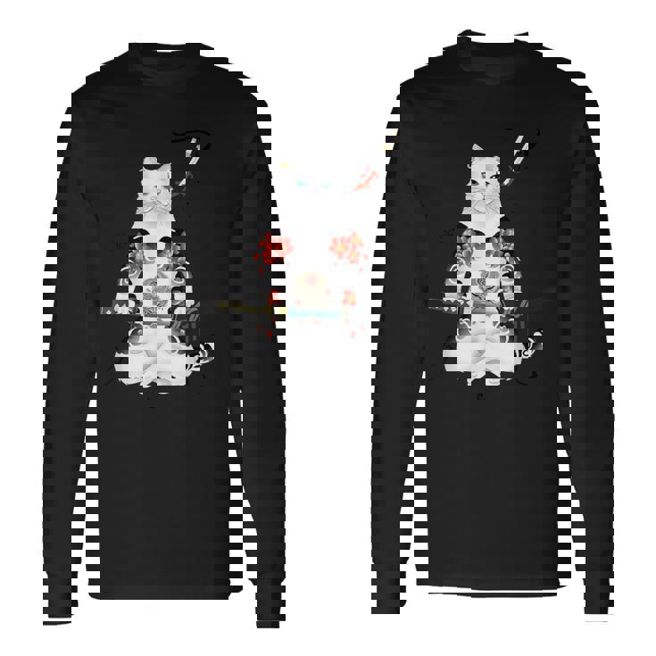 日本の侍猫刀忍者 ヤクザタトゥー 長袖Tシャツ