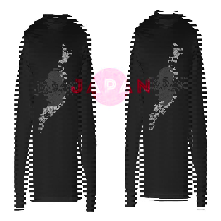 日本の地図と旗 日本のお土産 長袖Tシャツ