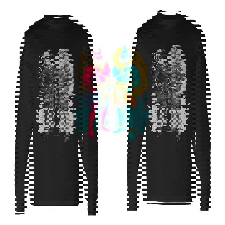 日本の神々 風神と雷神 長袖Tシャツ