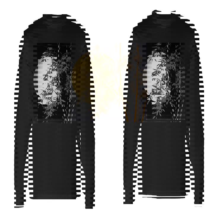 日本の竹と月 長袖tシャツ 長袖Tシャツ