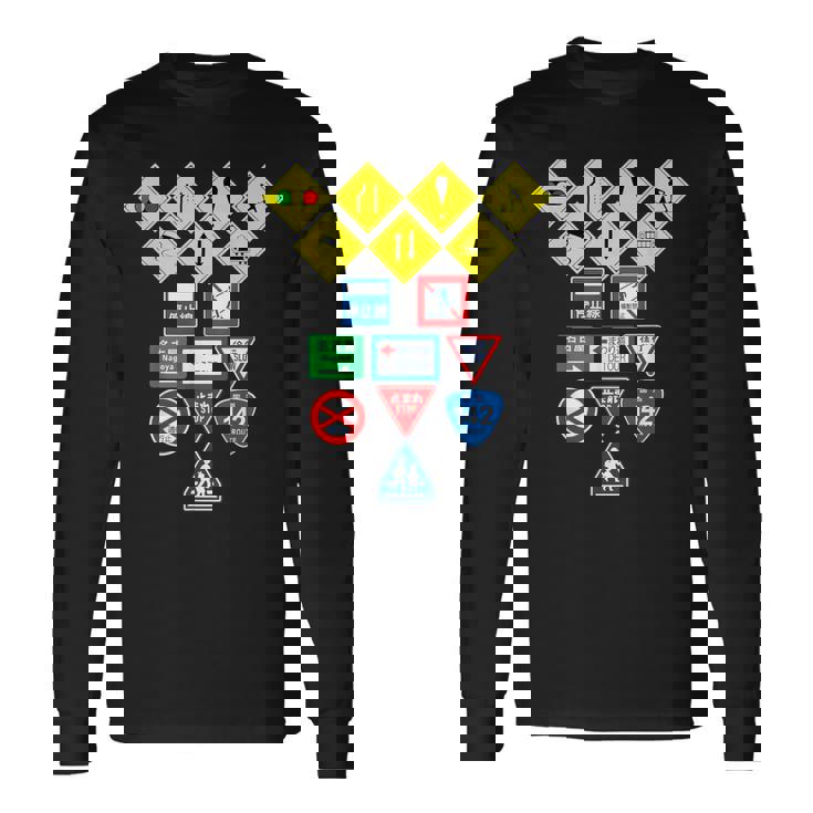 日本の道路標識、日本の交通警告シンボルグラフィック。 長袖Tシャツ