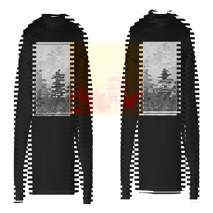 日本アジア アジア 日本風 ヴィンテージ レトロ 自然 長袖Tシャツ