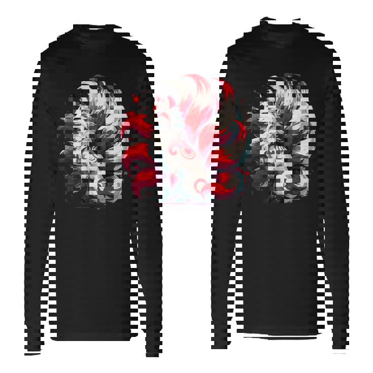 日本アニメ キツネ 九尾 長袖Tシャツ