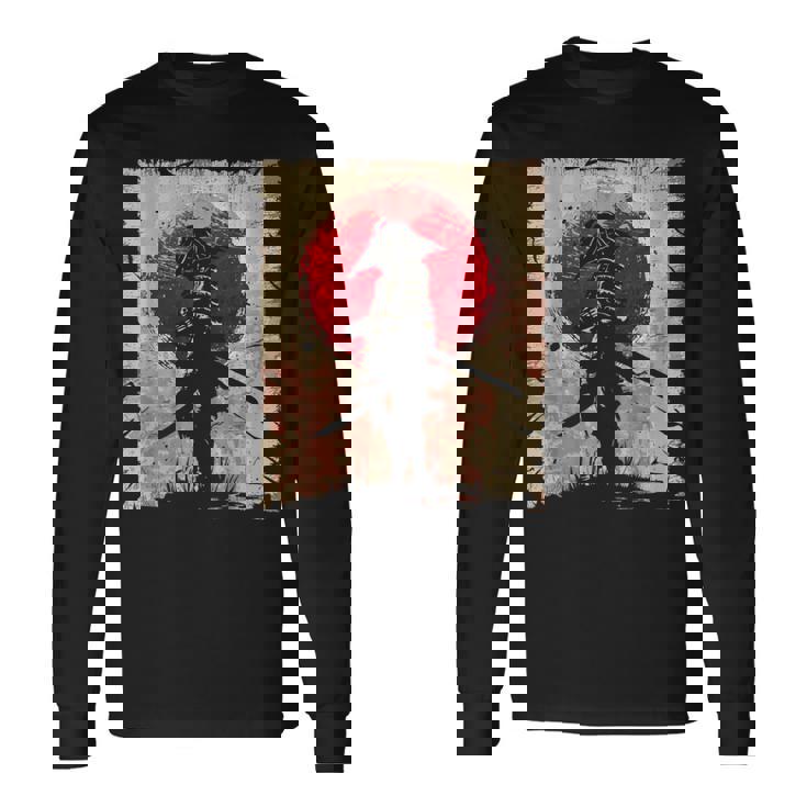 日本アート サムライ ビンテージ ファイター レトロデザイン 長袖Tシャツ