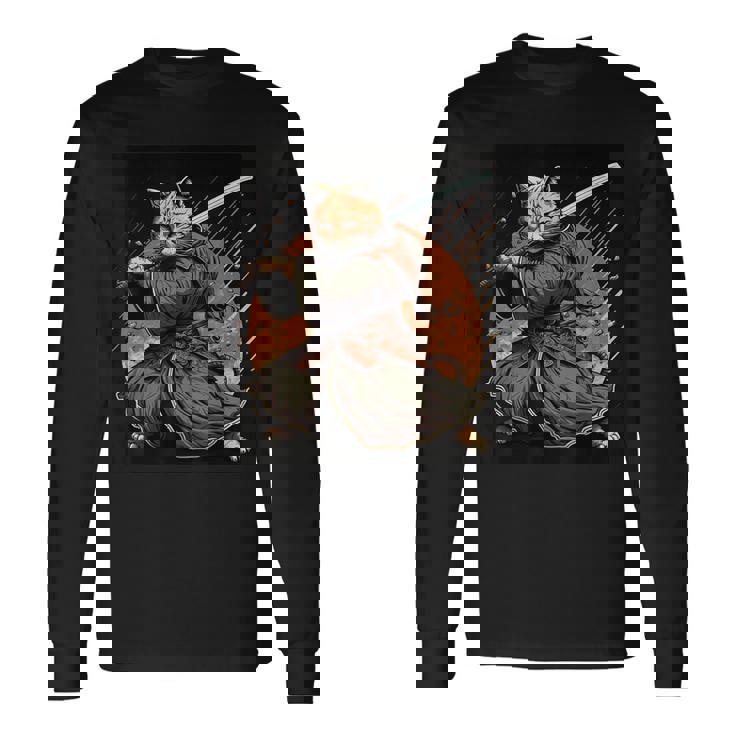 日本アート 猫 忍者 浮世絵 アニメ風 サムライキャット 長袖Tシャツ