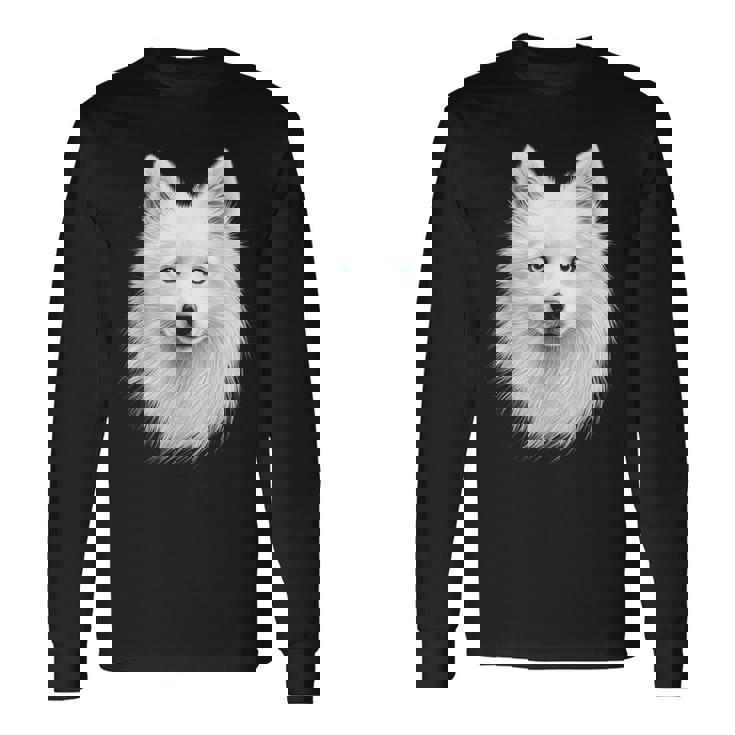 日本スピッツ 犬 モチーフ ペットアート 青い目 日本スピッツ 長袖Tシャツ