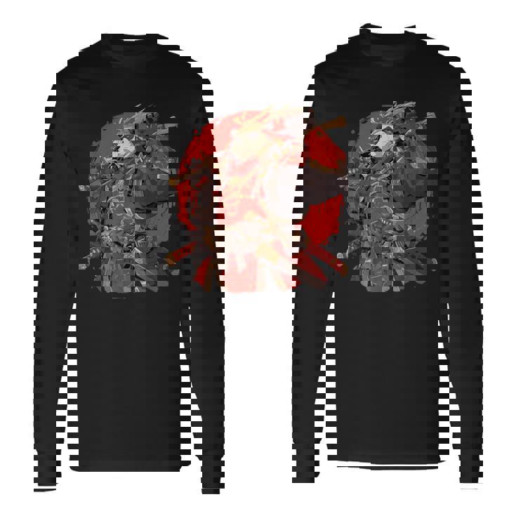 日本美術 パンダ 忍者 浮世絵 アニメ風 サムライパンダ 長袖Tシャツ