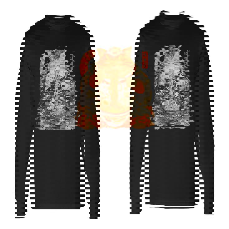 日本美術 ラーメン 猫 忍者 浮世絵 アニメ風 侍猫 長袖Tシャツ ギフトのアイデア