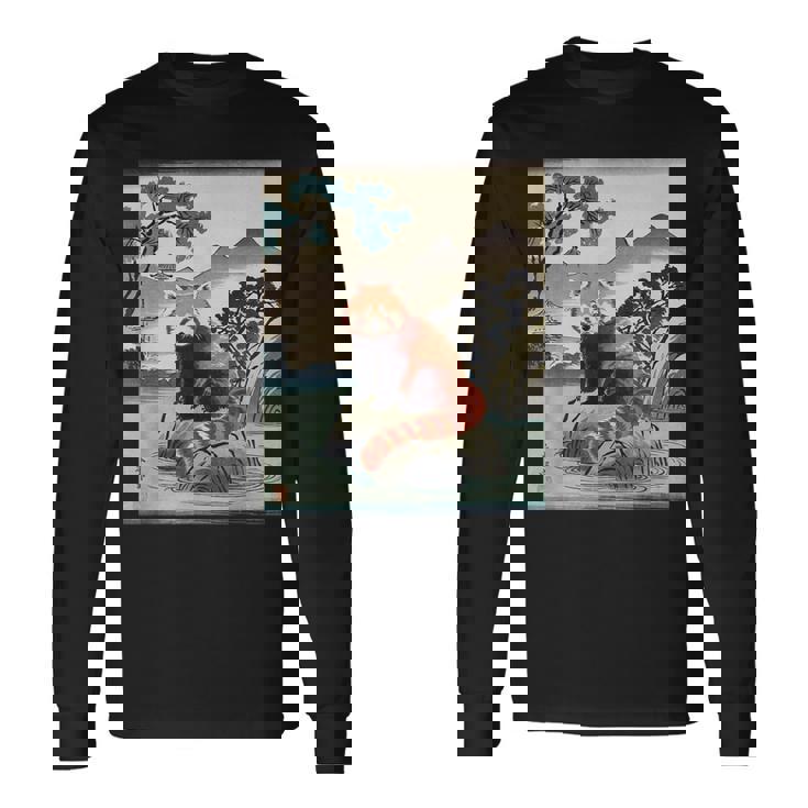 日本美術 レッサーパンダ 京斎 ヴィンテージ 日本 作品 長袖Tシャツ ギフトのアイデア