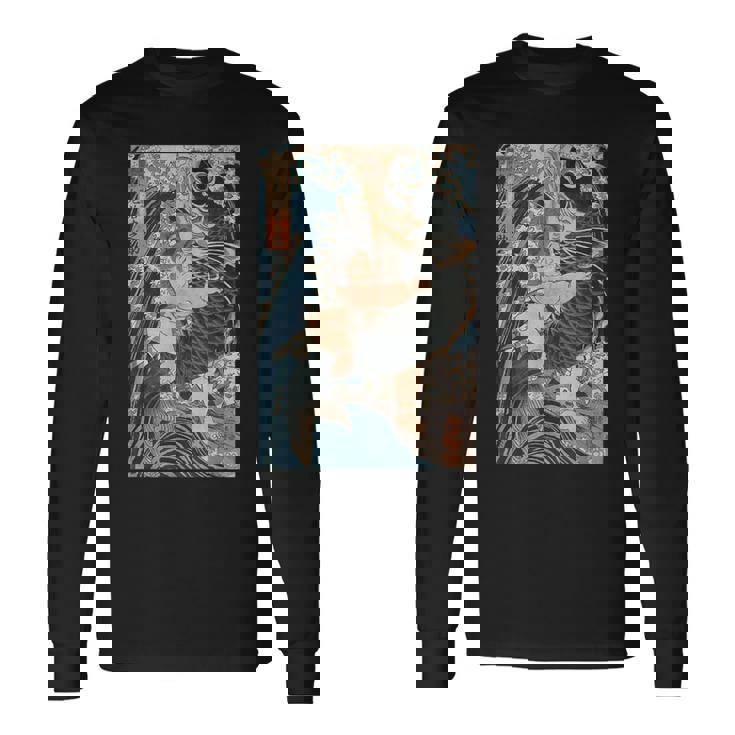 日本美術 戦闘機 相撲 鯉 海波 国吉 浮世絵 長袖Tシャツ
