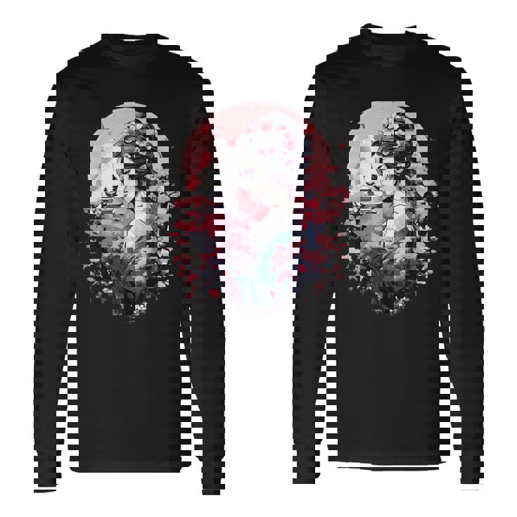 日本美術 浮世絵 アニメ 芸者 桜 富士山 長袖Tシャツ