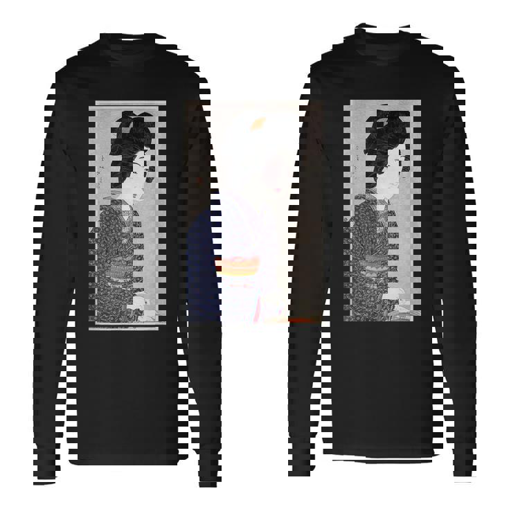 日本美術 芸者 日本木版 新版画美人画 長袖Tシャツ