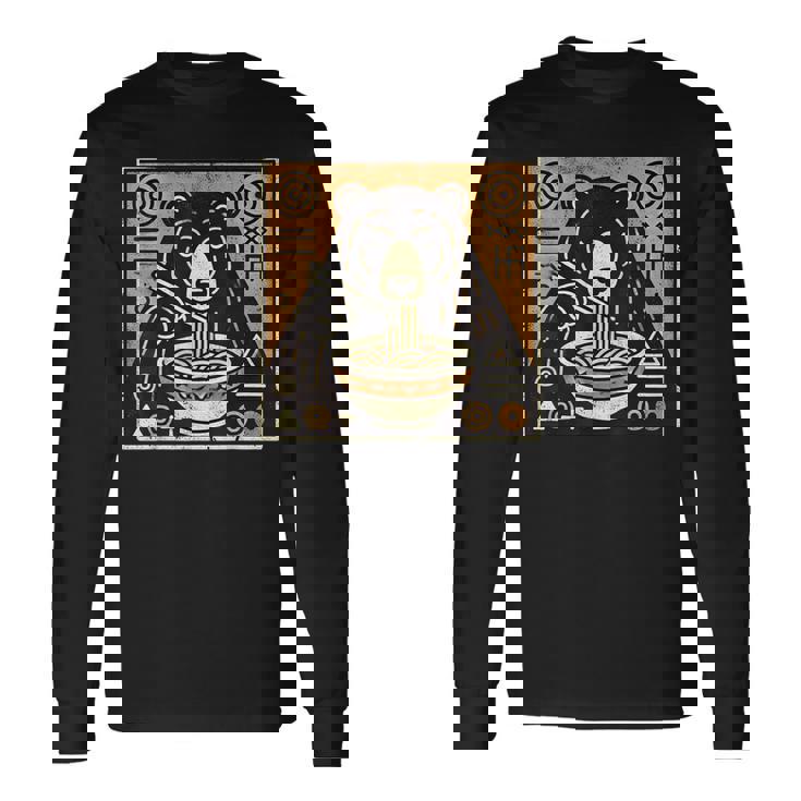 日本美術 野生動物 麺好き かわいい くま ラーメン 長袖Tシャツ ギフトのアイデア