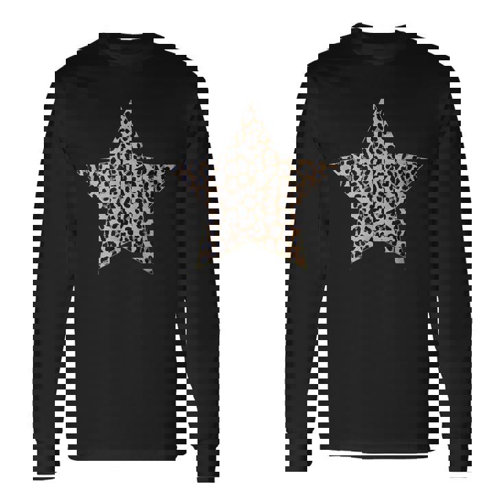 星型 かわいいチーターヒョウ柄グラフィック。 長袖Tシャツ