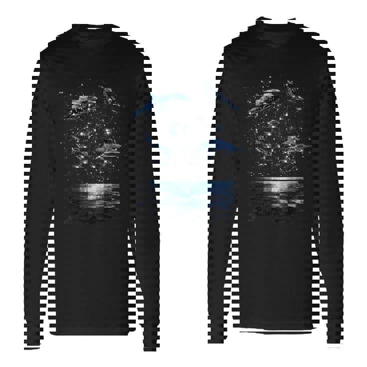 星座イルカ、天体宇宙銀河イルカ 長袖Tシャツ