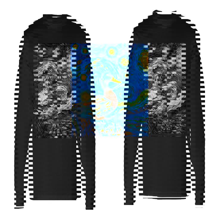 星空の下のアヒル アート グラフィック 誕生日 クリスマス 長袖Tシャツ ギフトのアイデア