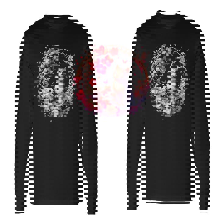 春の桜 かわいい猫と桜の花 長袖Tシャツ