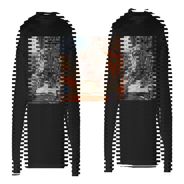 書斎でワイマラナー犬を書く詩 3 長袖Tシャツ