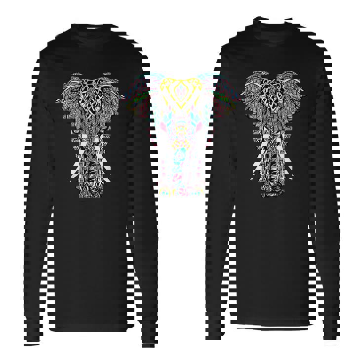 曼荼羅 ガネーシャ アフリカン 象 長袖Tシャツ