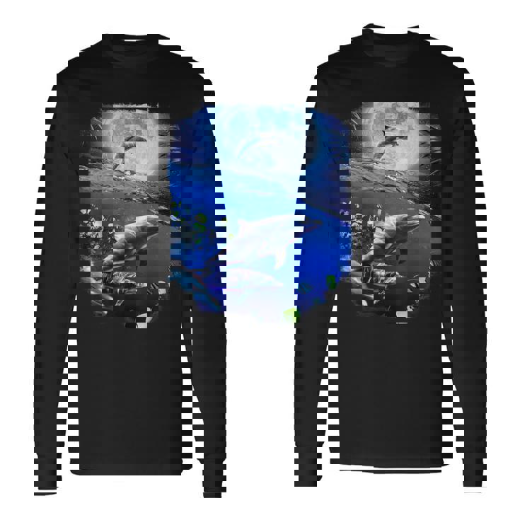 月 イルカ 宇宙 イルカ 長袖Tシャツ ギフトのアイデア