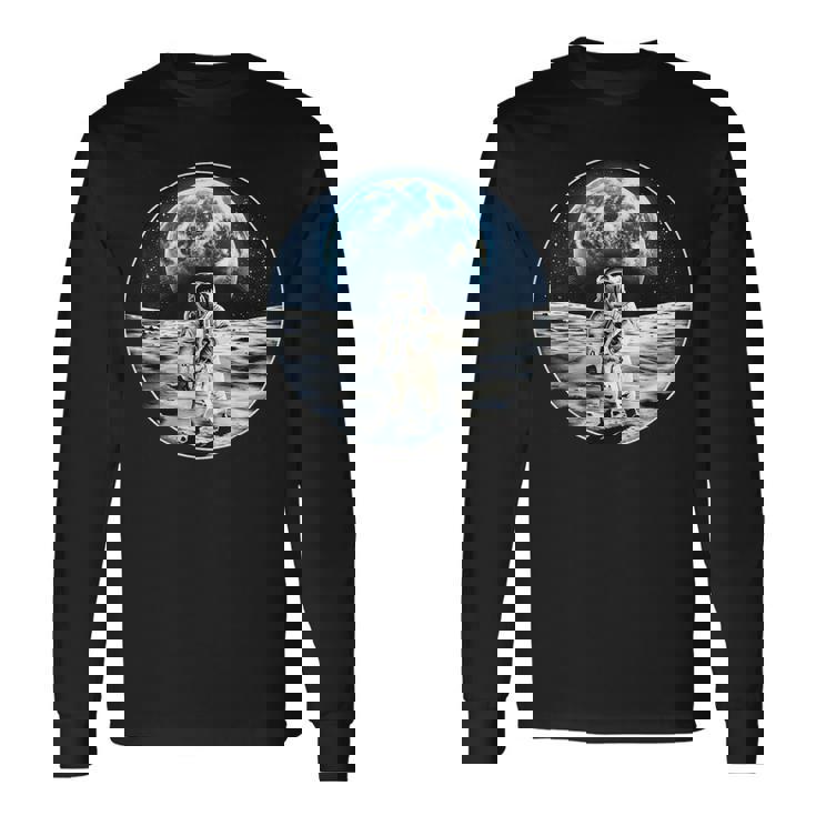 月面着陸 地球 グラフィック 長袖Tシャツ