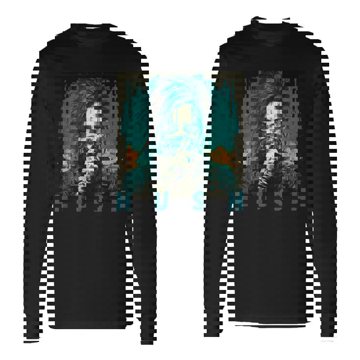 未来的なデザインを見せるサイバーパンクガール 長袖Tシャツ