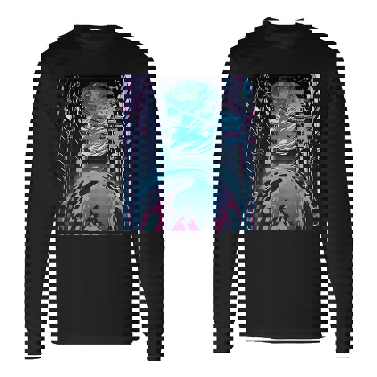 未来都市美学宇宙ハイテクホーム 長袖Tシャツ