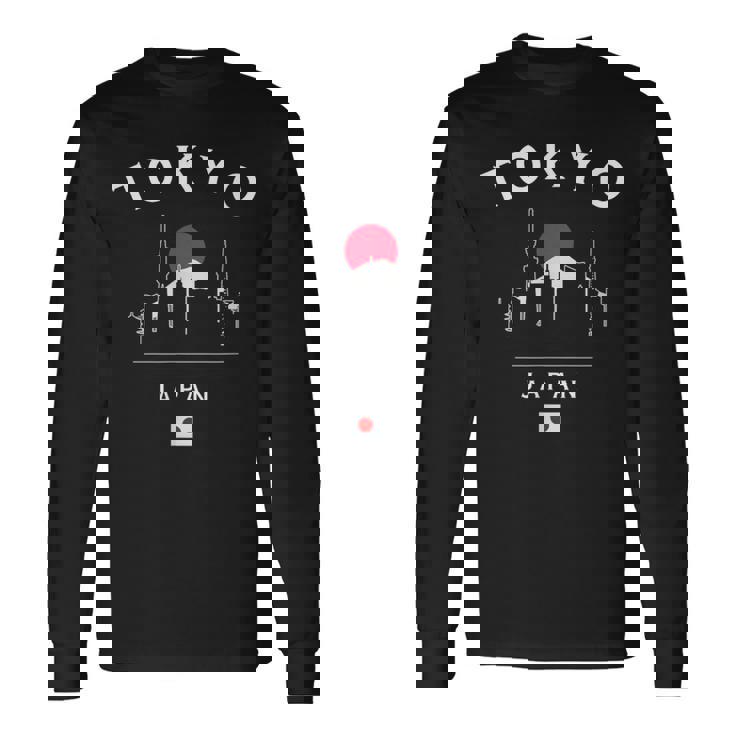 東京 日本 国旗 東京スカイライン ミニマリスト お土産 長袖Tシャツ