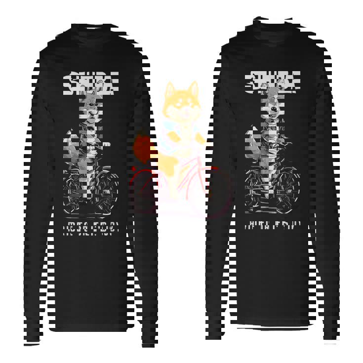 柴犬 いぬ イラスト 柴犬好き 犬好き 自転車 かわいい おもしろ レトロ Ride For Life's Joy 長袖Tシャツ