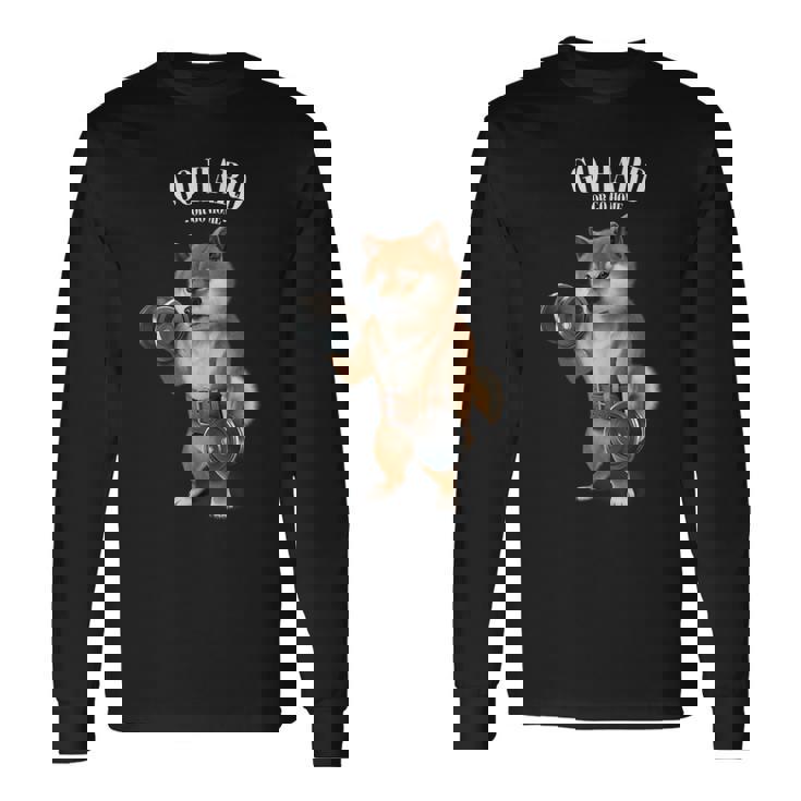 柴犬 筋トレ ダンベル付き フィットネスジム 長袖Tシャツ