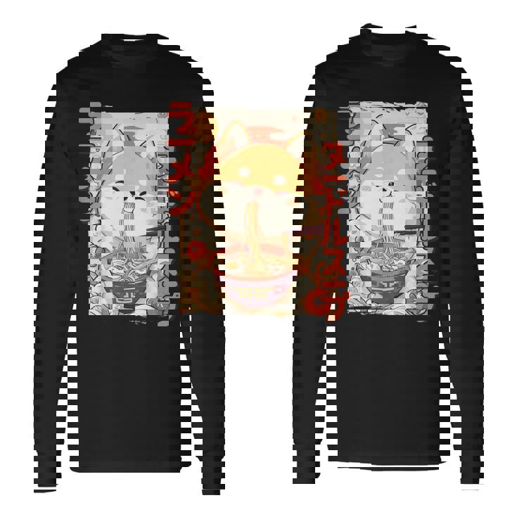 柴犬好きラーメン カワイイ猫柴犬犬ラーメン 長袖Tシャツ