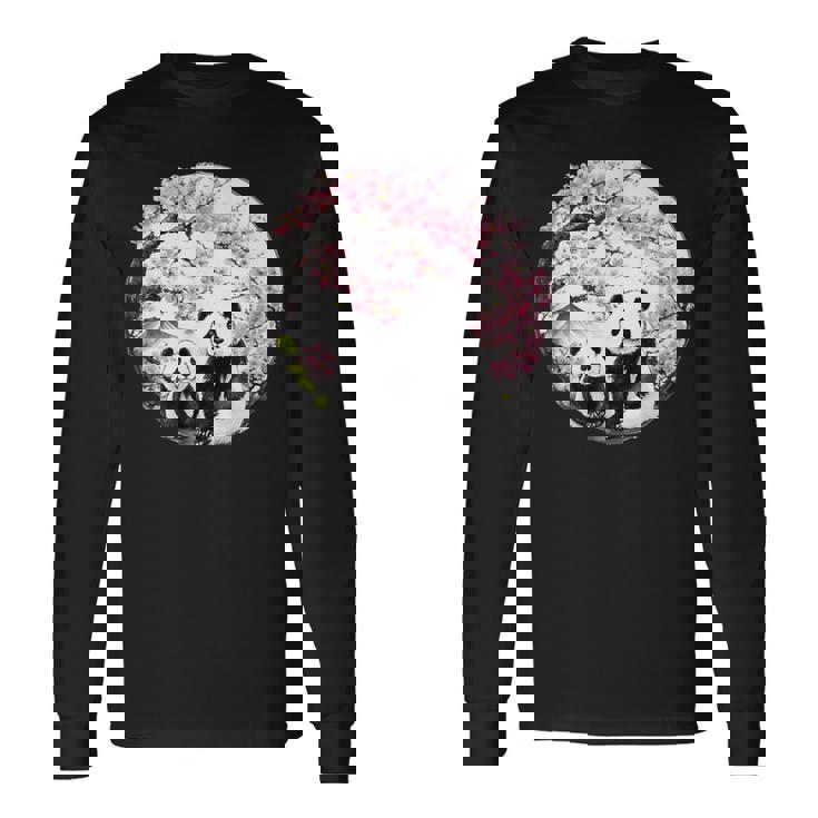 桜 パンダ お花見 親子 春 水墨画 和風 動物 長袖Tシャツ ギフトのアイデア