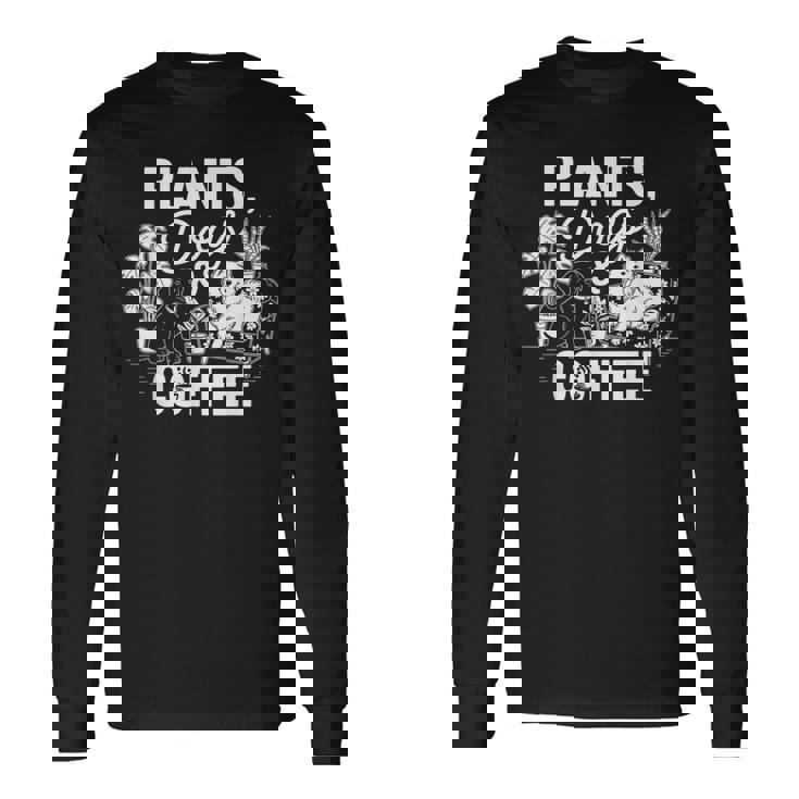 植物 犬 コーヒー おもしろ ガーデニング 犬好き ギフト 長袖Tシャツ