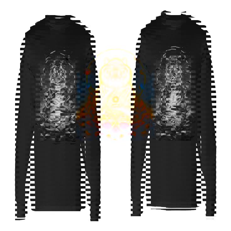 極楽浄土 天国 蓮の花 宇宙 虎 トラ 長袖Tシャツ