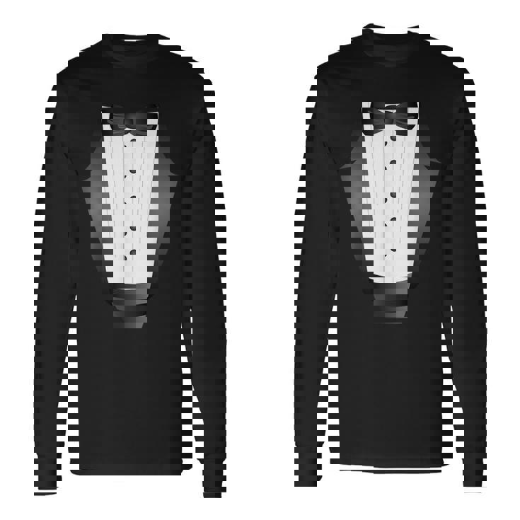 楽しいブラックタイ イベント チーム 新郎 フェイク タキシード 長袖Tシャツ