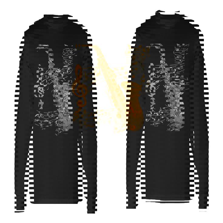 楽器 ト音記号 サックス奏者 音楽サックス 長袖Tシャツ