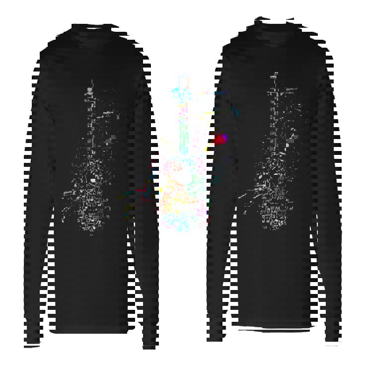 楽譜付きアコースティックギター、ギタリスト 長袖Tシャツ