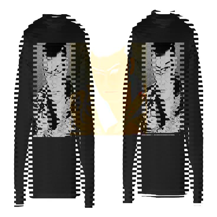 歌舞伎 演劇 俳優 サムライ 俊泉 日本のビンテージアート 長袖Tシャツ