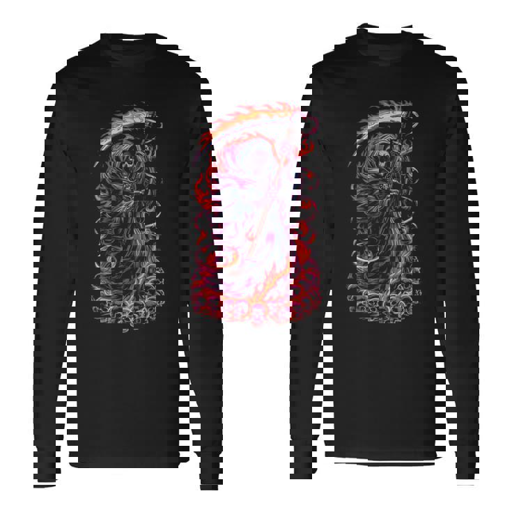 死神 死闘と頭蓋骨 明るいゴス 長袖Tシャツ