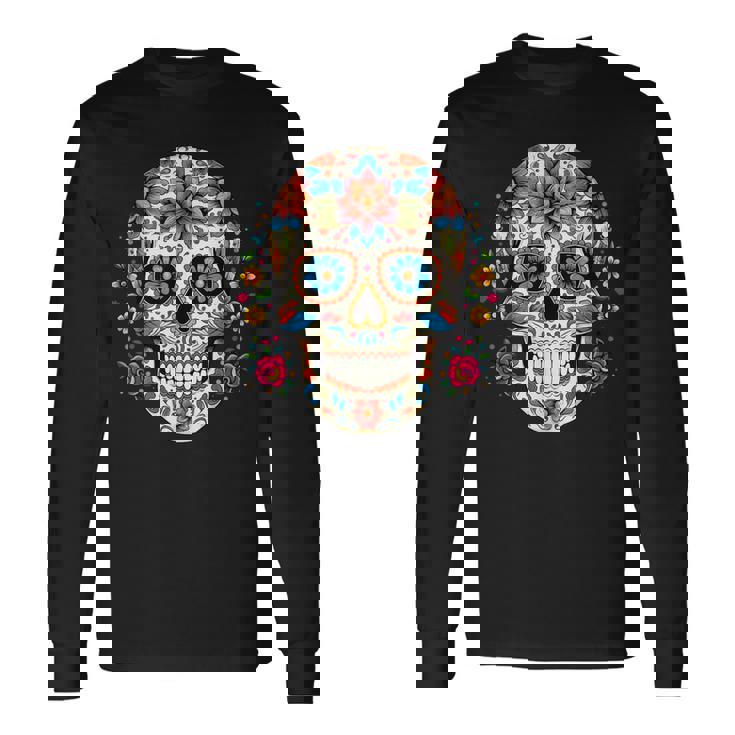 死者の日 シュガースカル 花柄 メキシコの日 カラベラデー 長袖Tシャツ