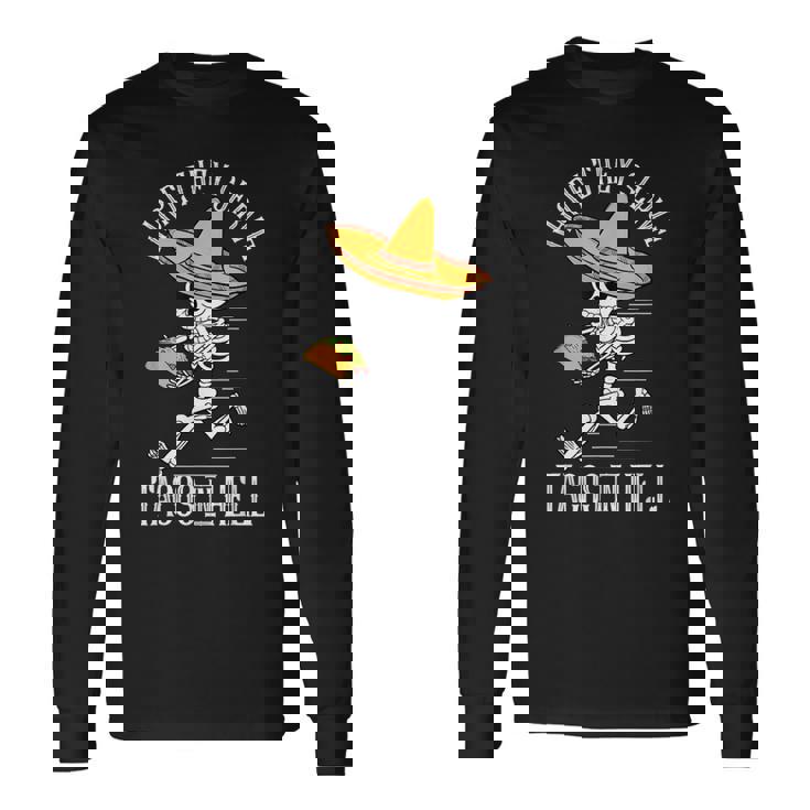 死者の日 メキシコ シュガースカル ファニー タコス スケルトン ハロー 長袖Tシャツ