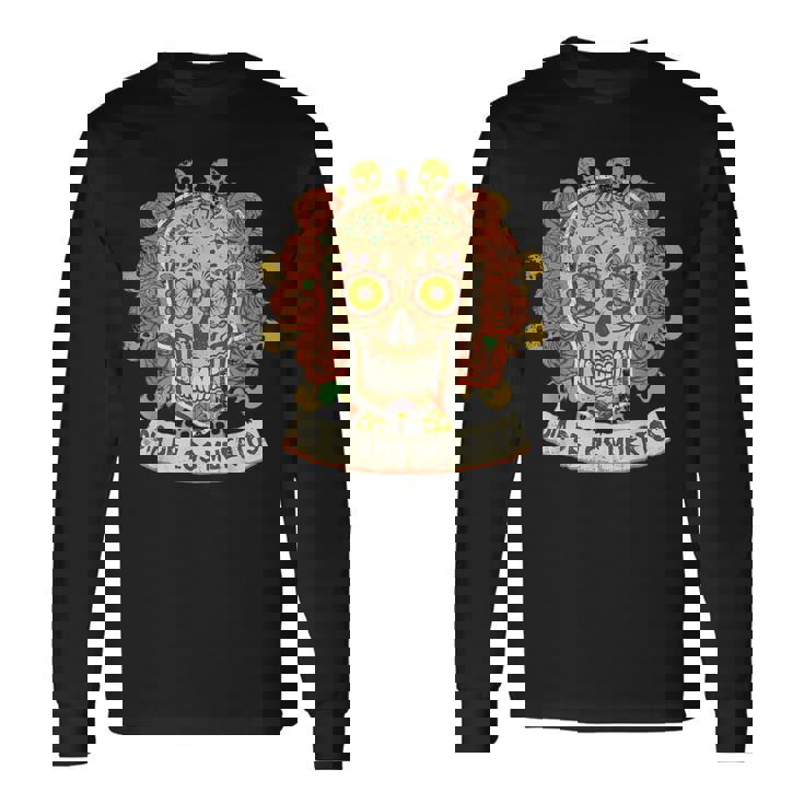 死者の日メキシカンシュガースカルフローラルセレブレーション 長袖Tシャツ