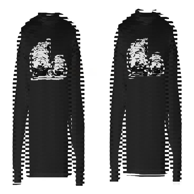 気持ちよく寝ている柴犬たち かわいい黒柴 柴犬イラスト 長袖Tシャツ