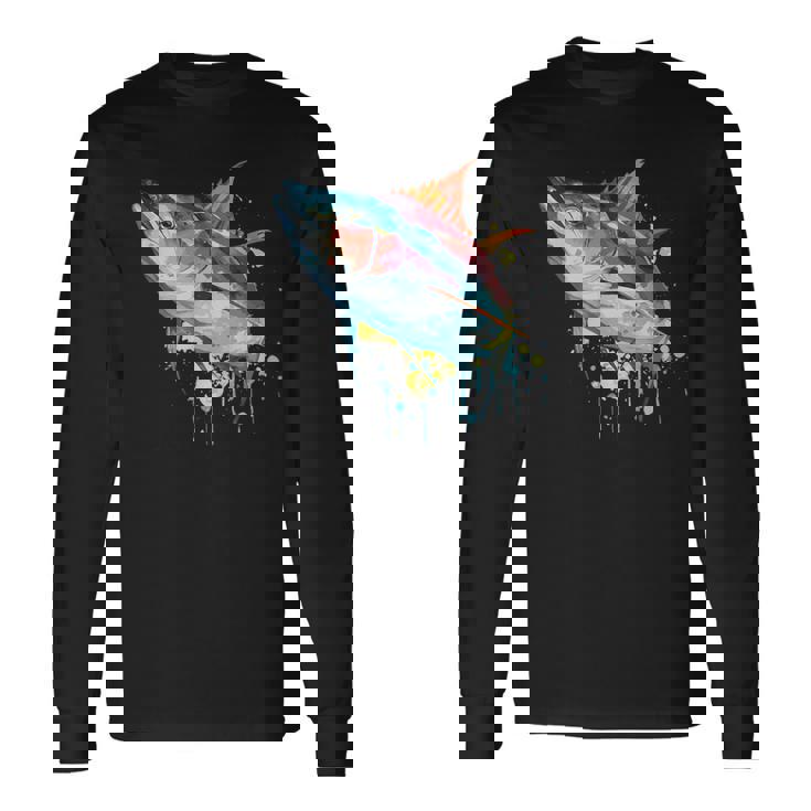 水彩 マグロ 魚 カラフル 海釣り 釣り 長袖Tシャツ