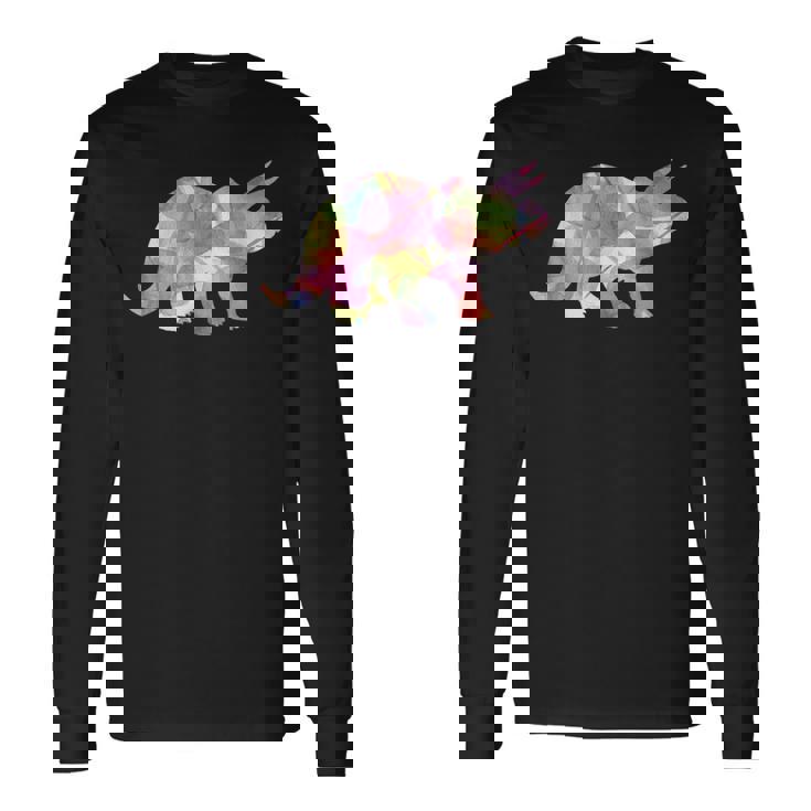 水彩爬虫類トリケラトプス古生物学恐竜 長袖Tシャツ