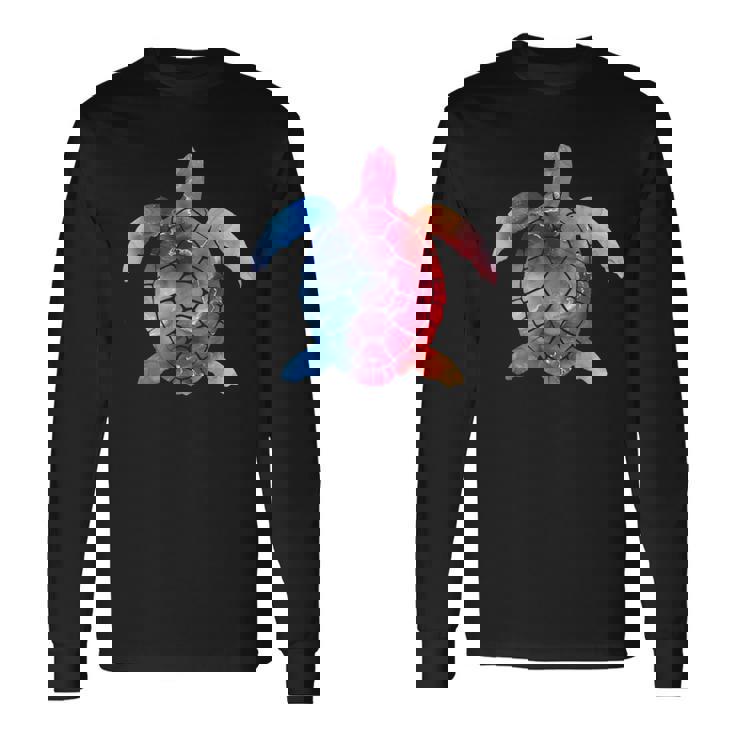 水彩画のようなウミガメのシルエット 長袖Tシャツ