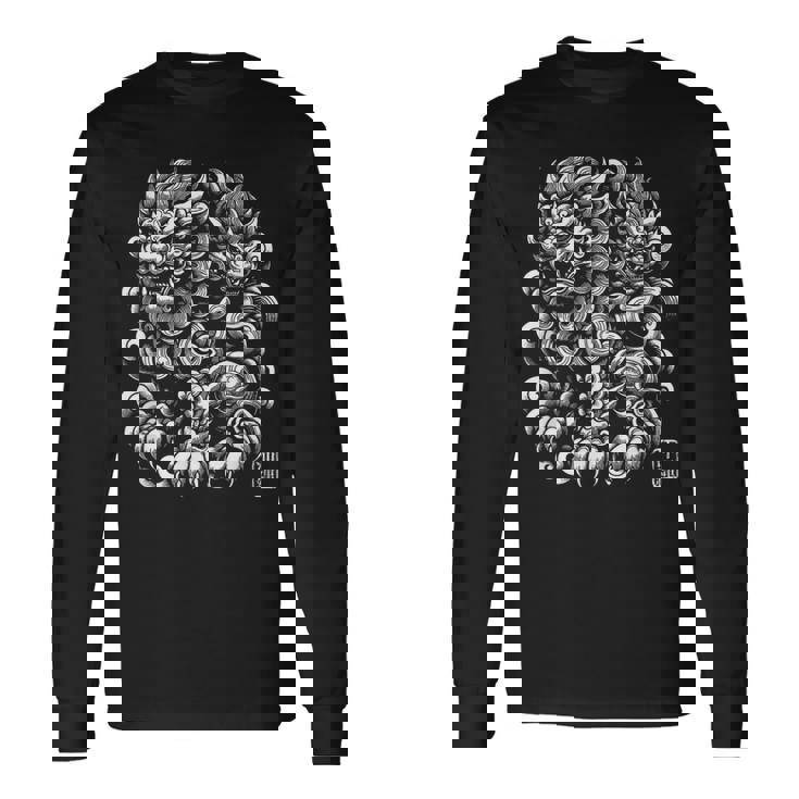 沖縄ジャパン シーサーガーディアンライオンズ 沖縄漢字はんこ スタンプ 長袖Tシャツ