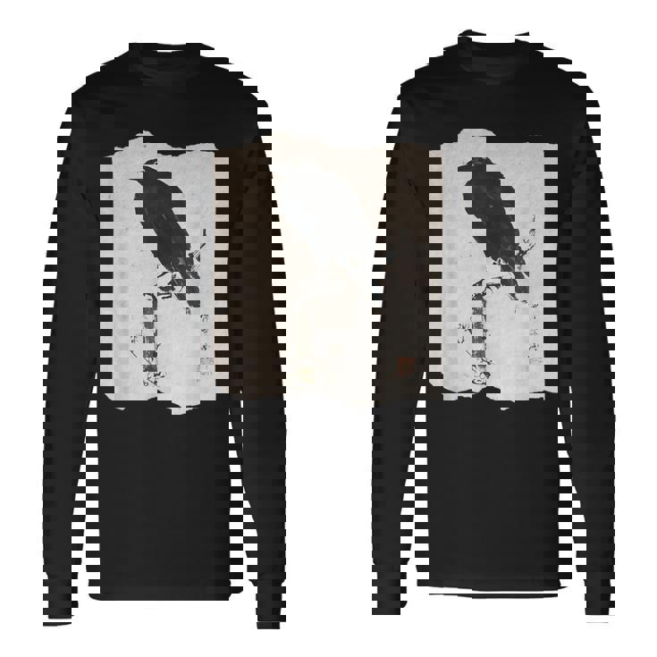 河鍋暁斎のカラス 浮世絵 日本画 日本文化 烏 長袖Tシャツ