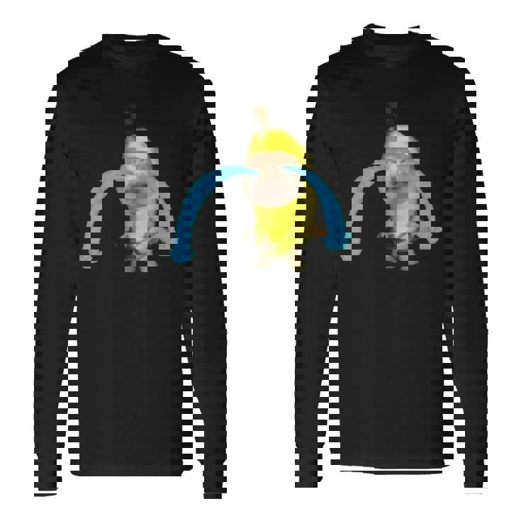 泣いているバナナ猫 長袖Tシャツ
